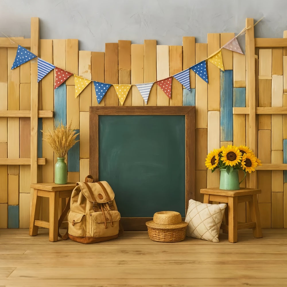 Back To School Backdrop Wooden Blackboard Backpack Setup Back To School Backdrop Ideas LXX59-247