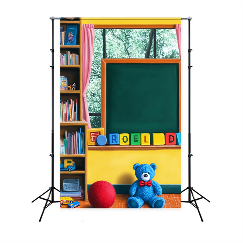 Back To School Backdrop Playroom Blackboard Toys Bookshelf Preschool Photo Backdrops LXX59-250