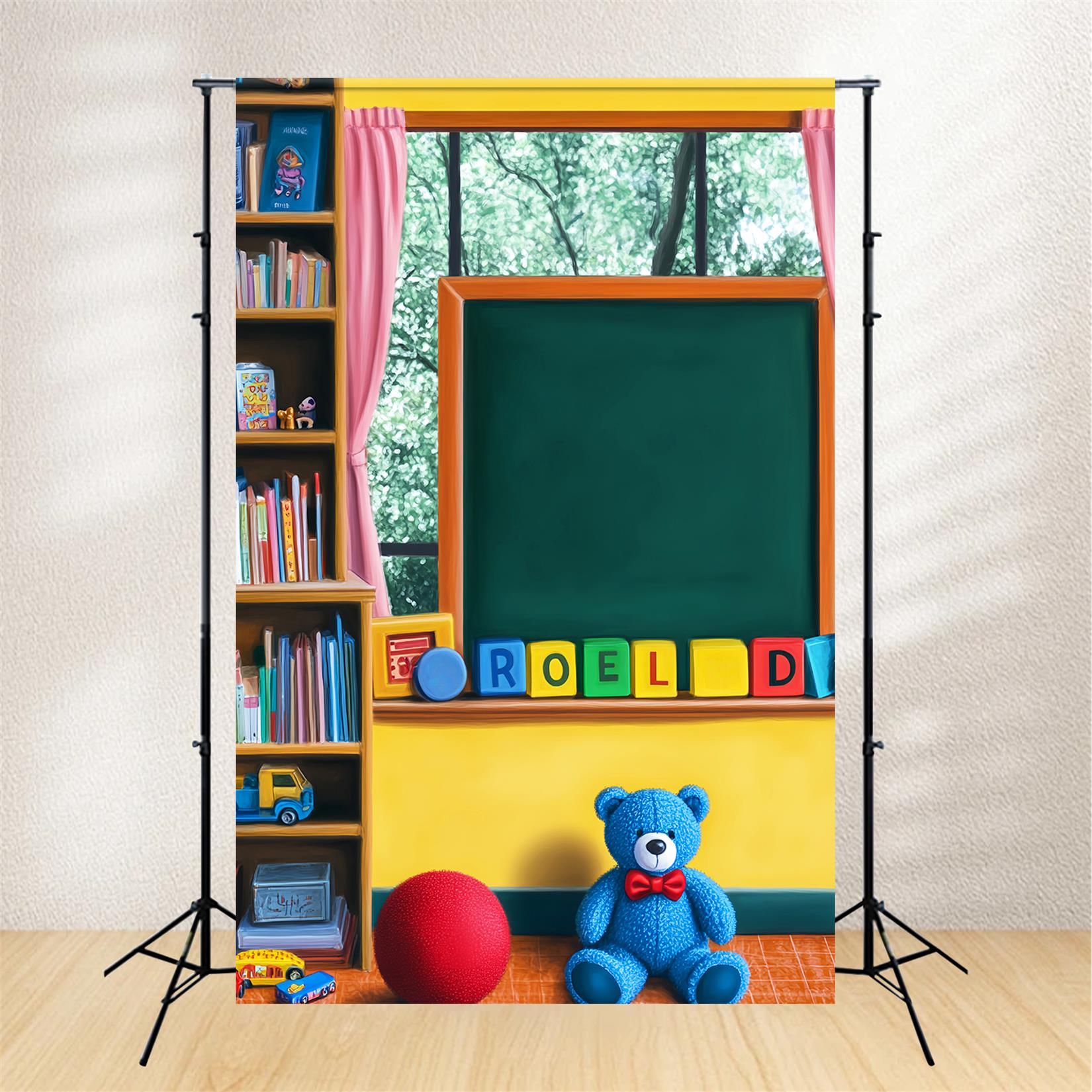 Back To School Backdrop Playroom Blackboard Toys Bookshelf Preschool Photo Backdrops LXX59-250