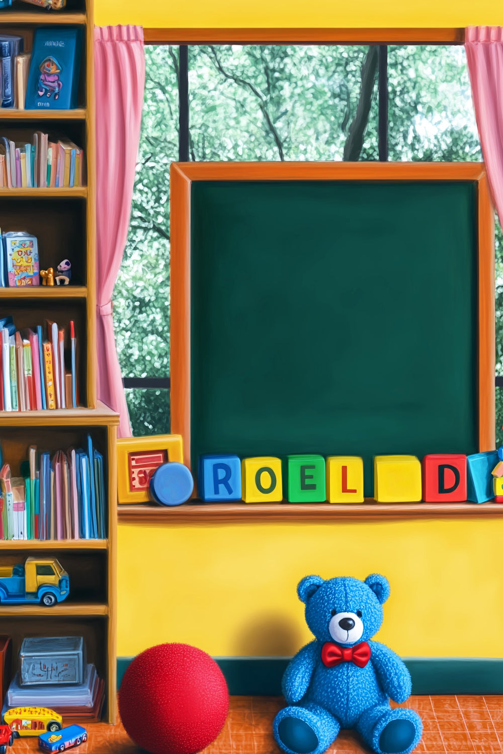 Back To School Backdrop Playroom Blackboard Toys Bookshelf Preschool Photo Backdrops LXX59-250