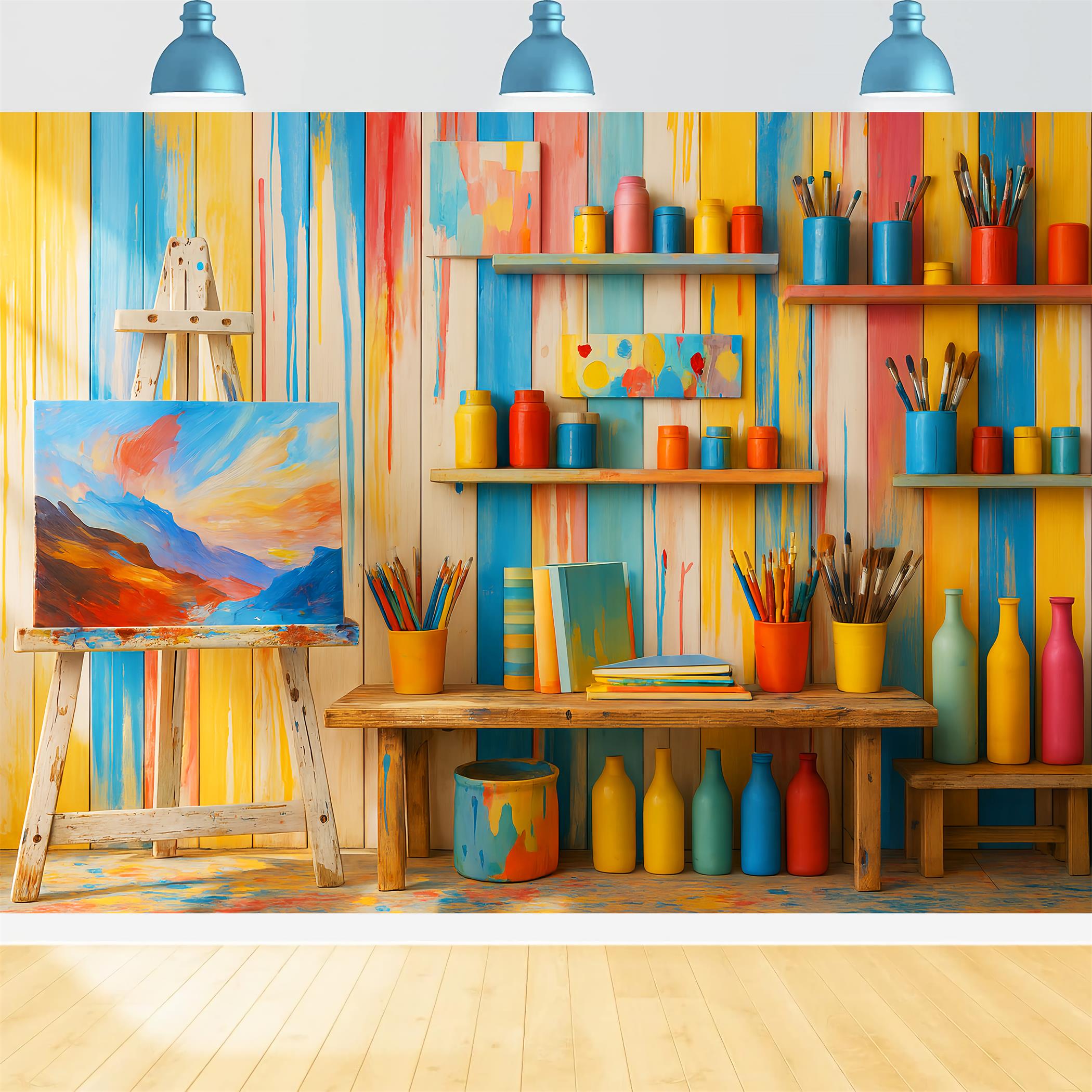 Preschool Photo Backdrops Colorful Art Supplies Studio Back To School Backdrop LXX59-251