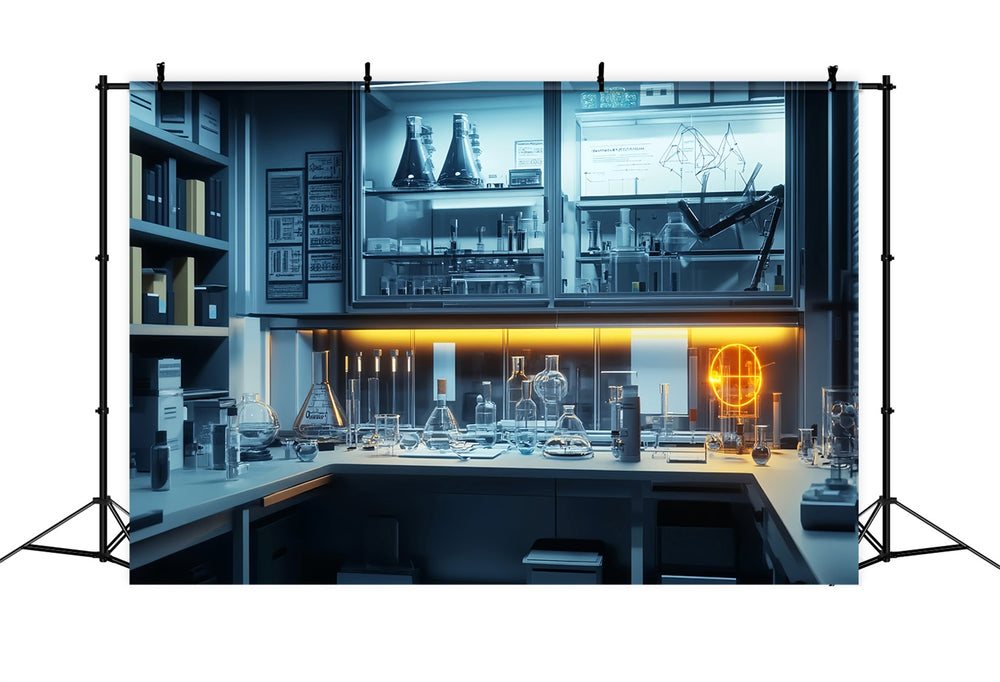 Chemistry Backdrop Futuristic Neon Science Lab Back To School Backdrop