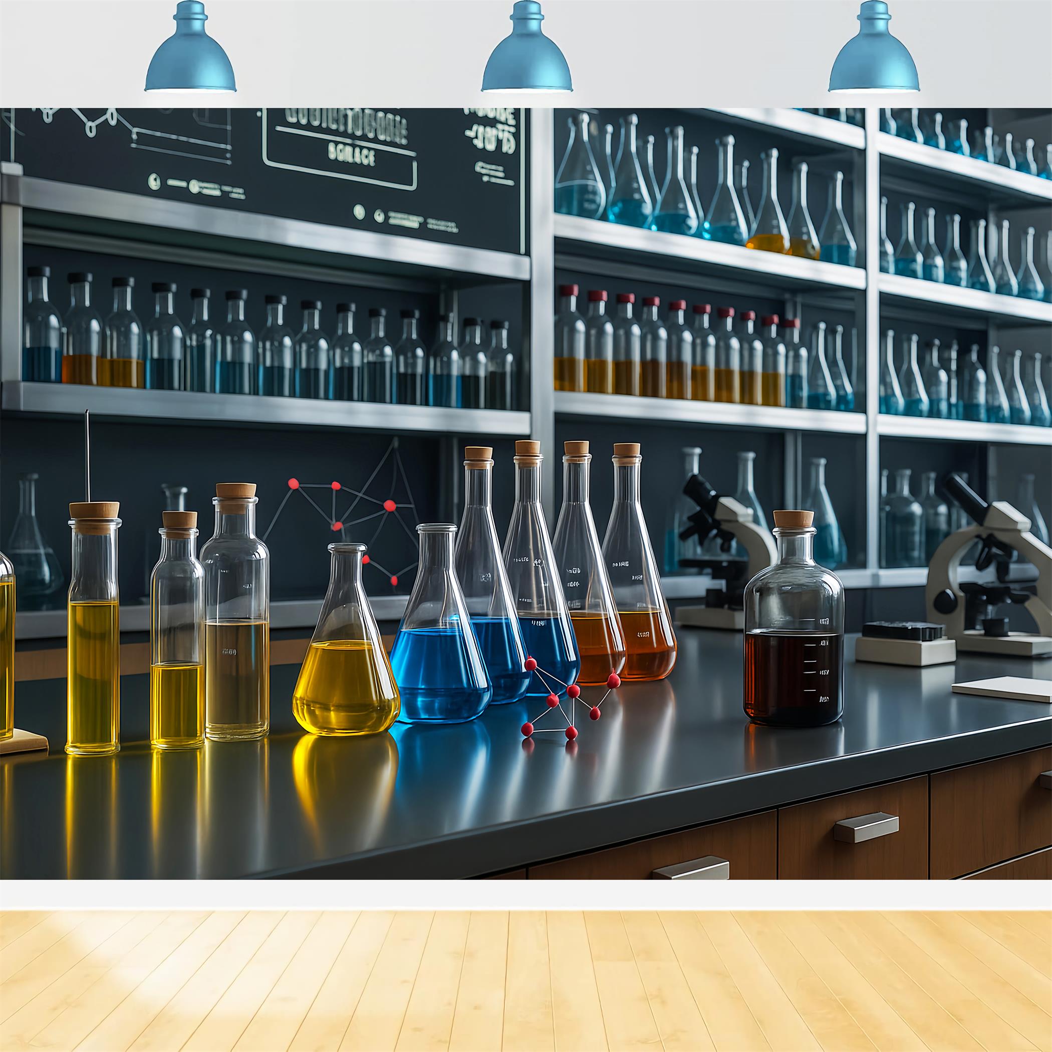 Chemistry Backdrop Modern Laboratory Glassware Setup School Picture Backdrop LXX59-253