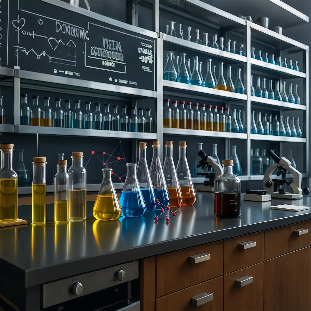 Chemistry Backdrop Modern Laboratory Glassware Setup School Picture Backdrop LXX59-253