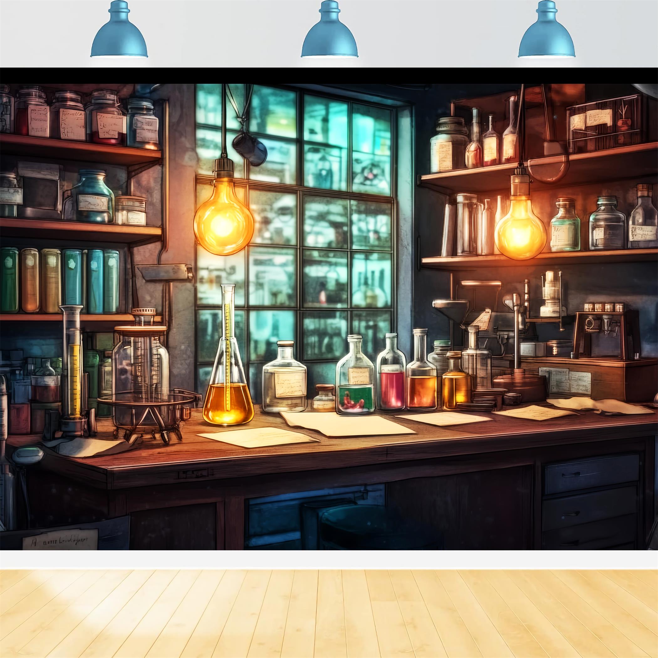 Chemistry Backdrop Rustic Chemistry Study Table Back To School Photo Backdrop LXX59-254