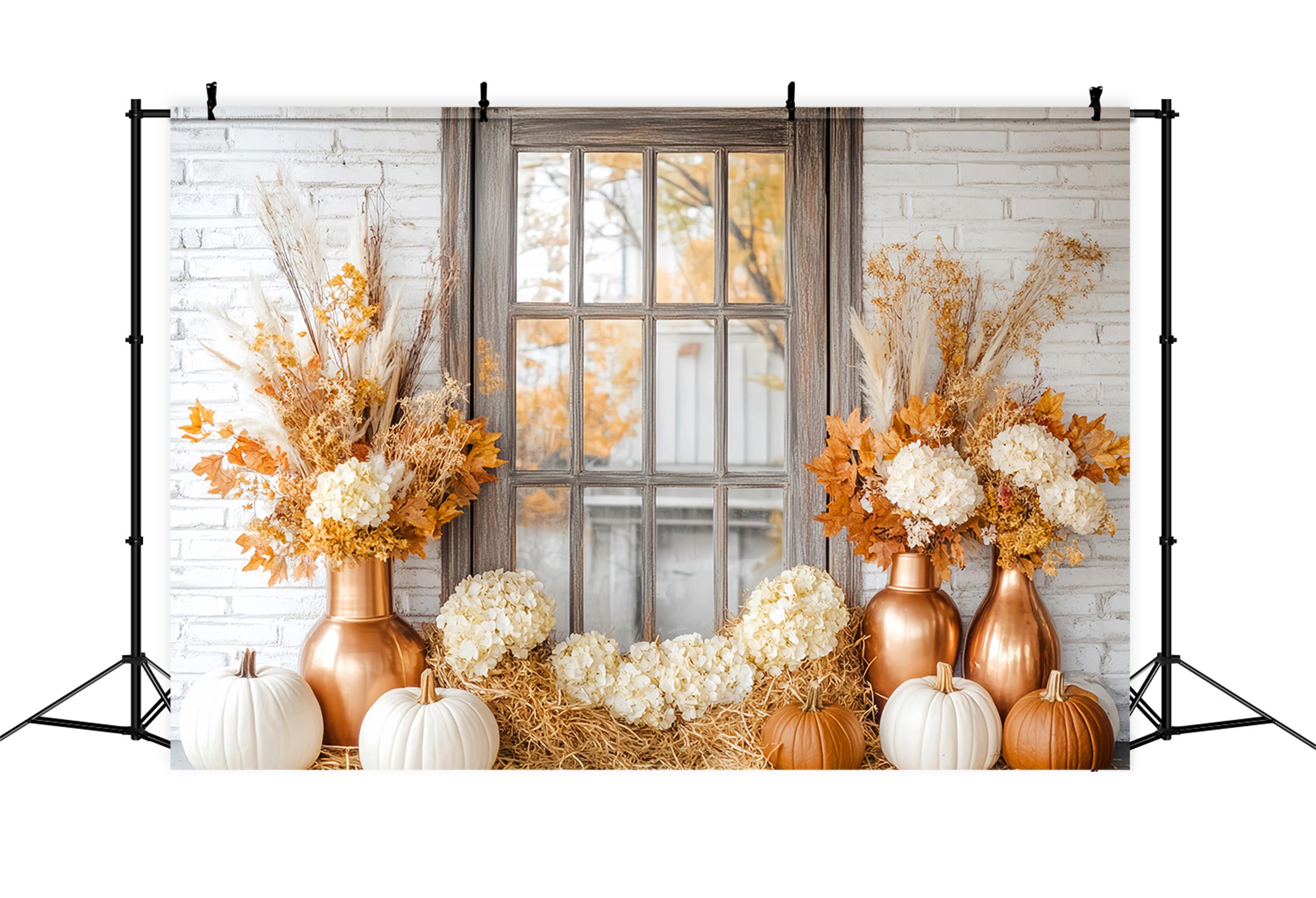 Fall Backdrop Autumn Flowers Pumpkin Window Fall Backdrops LXX59-261
