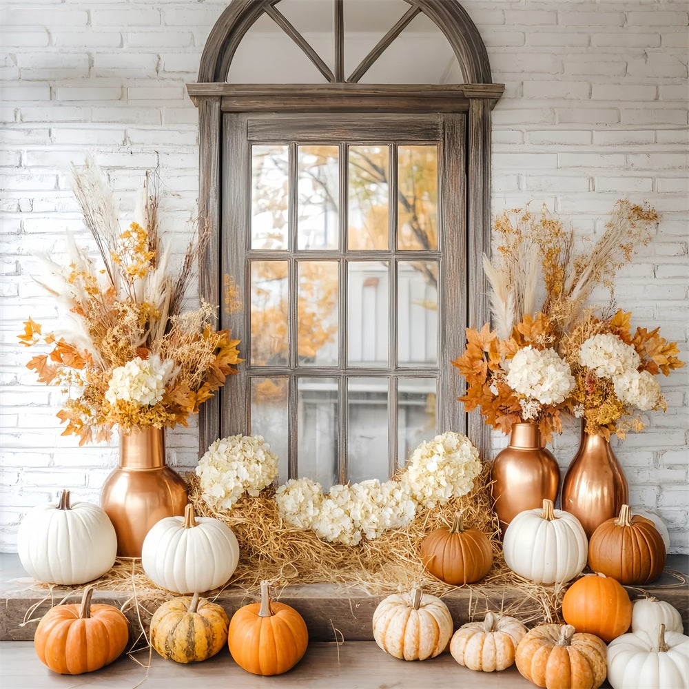Fall Backdrop Autumn Flowers Pumpkin Window Fall Backdrops LXX59-261