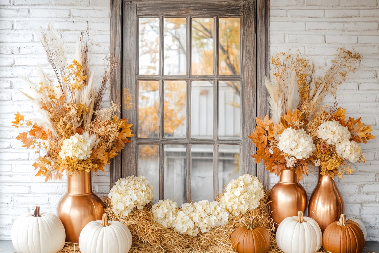 Fall Backdrop Autumn Flowers Pumpkin Window Fall Backdrops LXX59-261