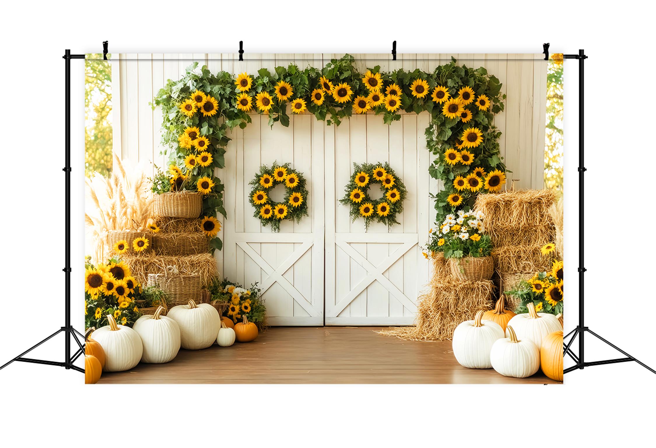 Barn Door Backdrop Sunflower Pumpkin Harvest Fall Photography Backdrops LXX59-262