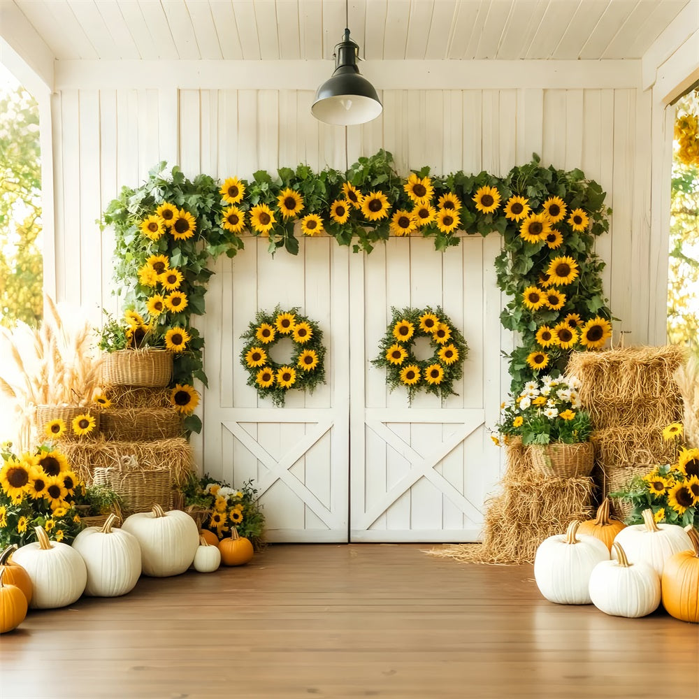 Barn Door Backdrop Sunflower Pumpkin Harvest Fall Photography Backdrops LXX59-262