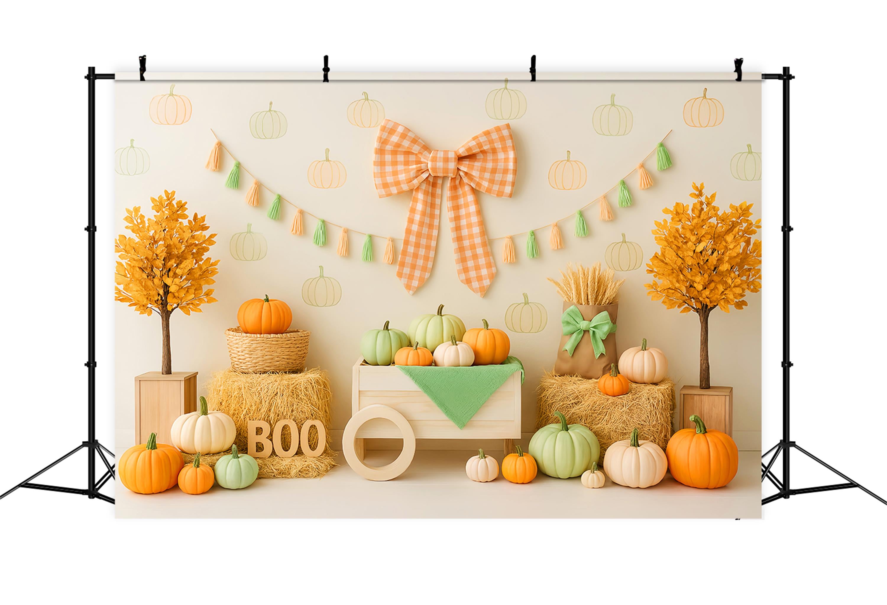 Fall Backdrop Pumpkin Bow Harvest Display Fall Backdrop for Pictures LXX59-263