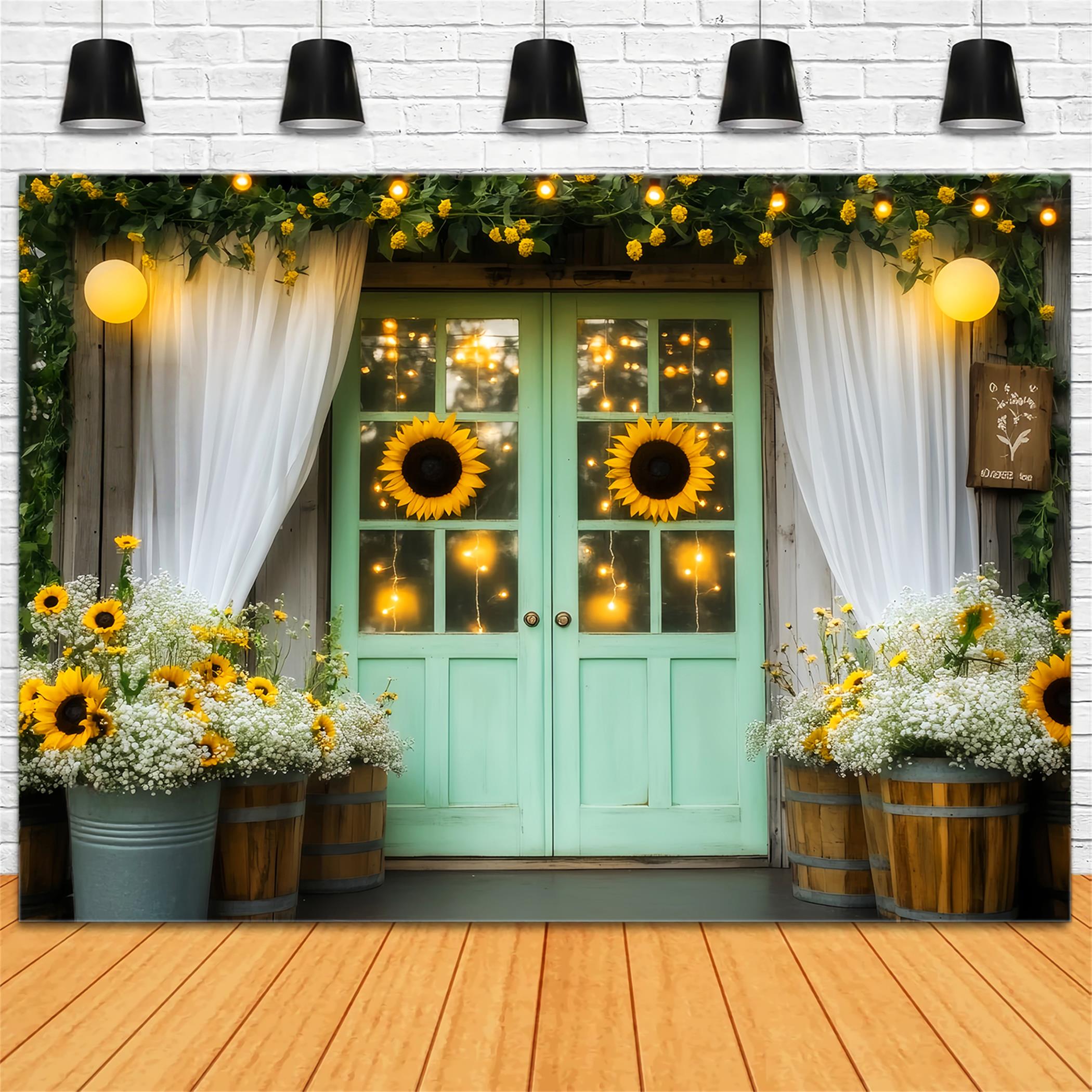 Fall Backdrop Golden Sunflower Lantern Entrance Autumn Fall Backdrop LXX59-265