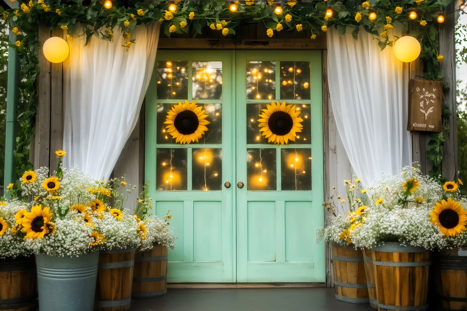 Fall Backdrop Golden Sunflower Lantern Entrance Autumn Fall Backdrop LXX59-265