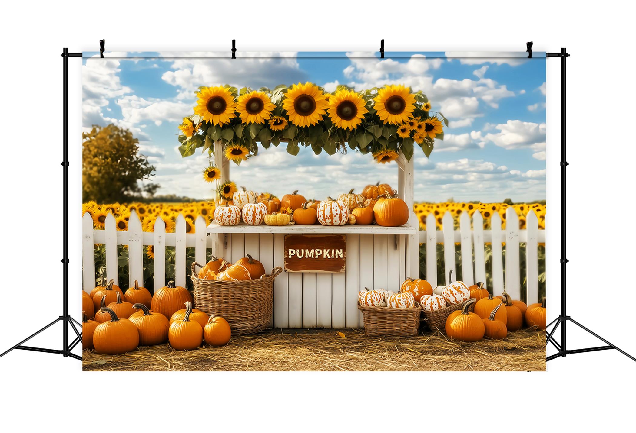 Fall Backdrop Pumpkin Sunflower Market Stand Fall Photo Backdrops LXX59-266