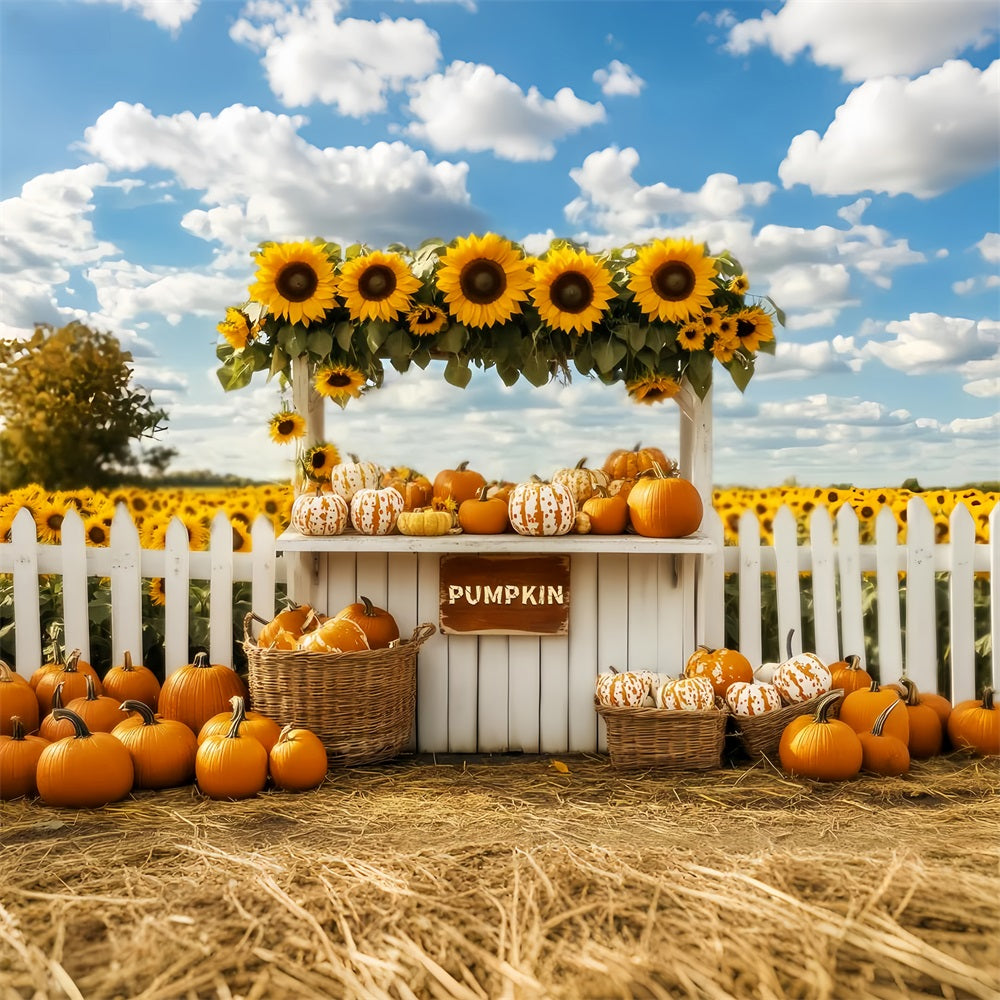 Fall Backdrop Pumpkin Sunflower Market Stand Fall Photo Backdrops LXX59-266