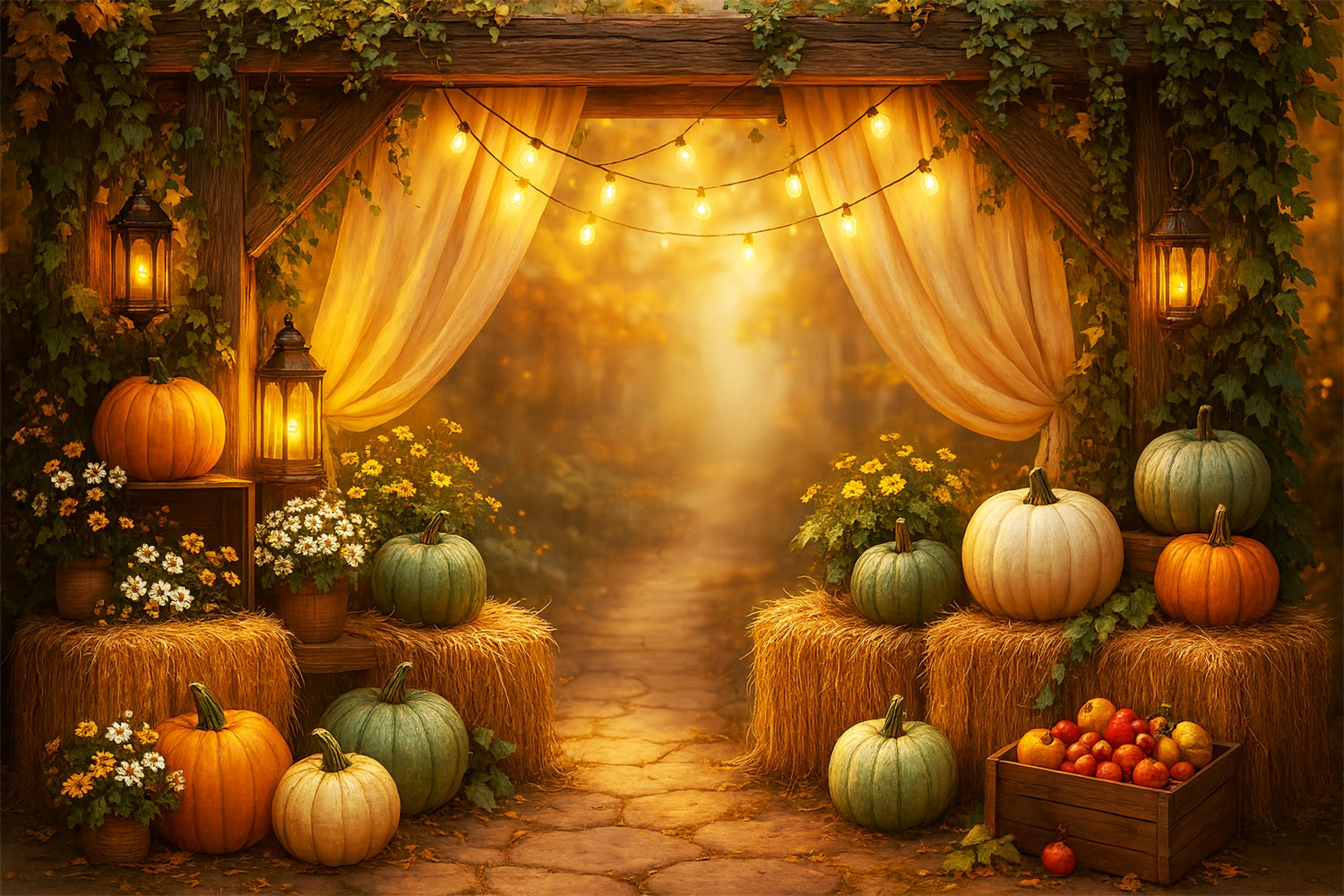 Fall Backdrop Rustic Pumpkin Patch Arrangement Fall Backdrop For Photos LXX59-267