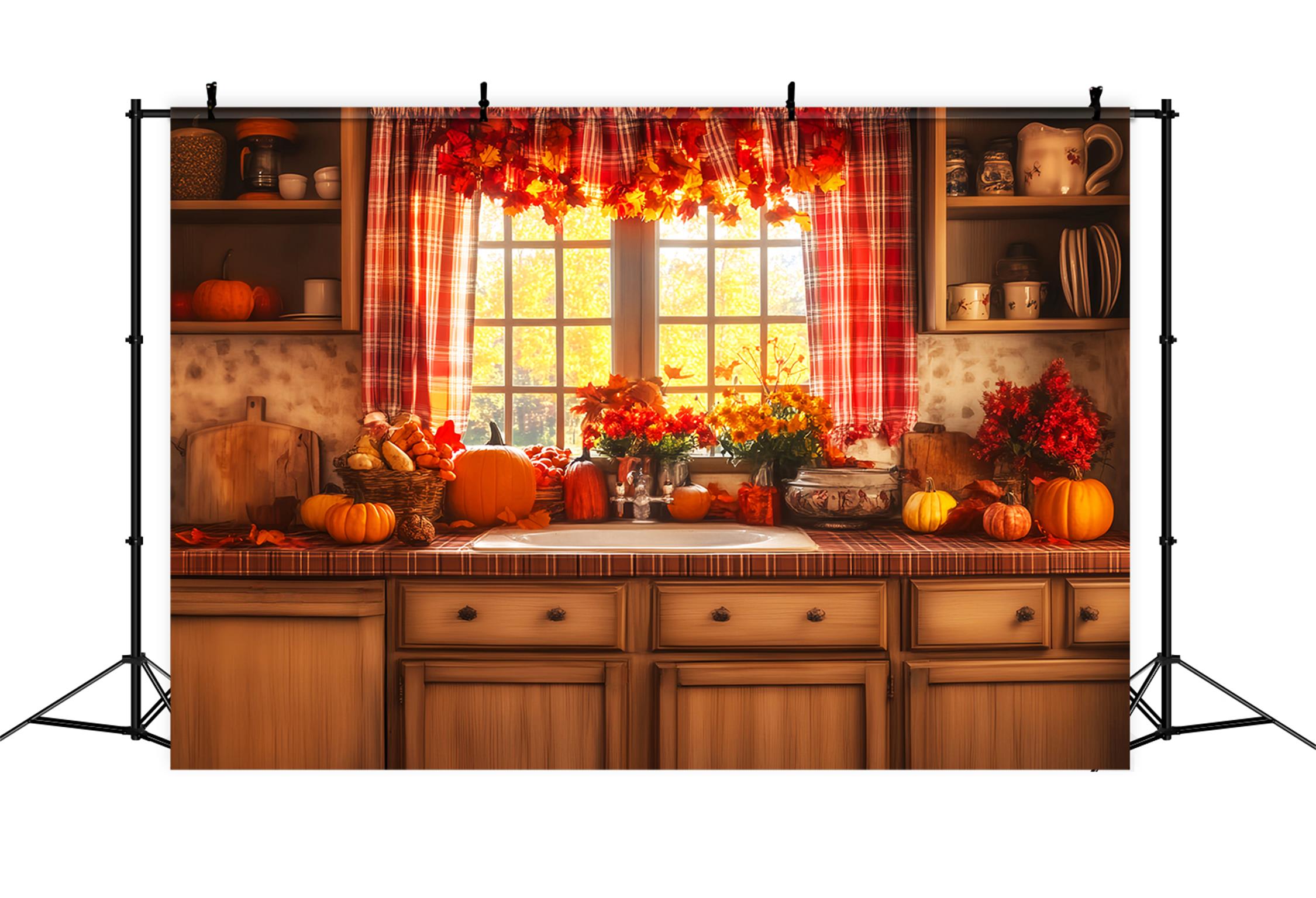 Kitchen Backdrop Cozy Fall Window Display Autumn Backdrop LXX59-269