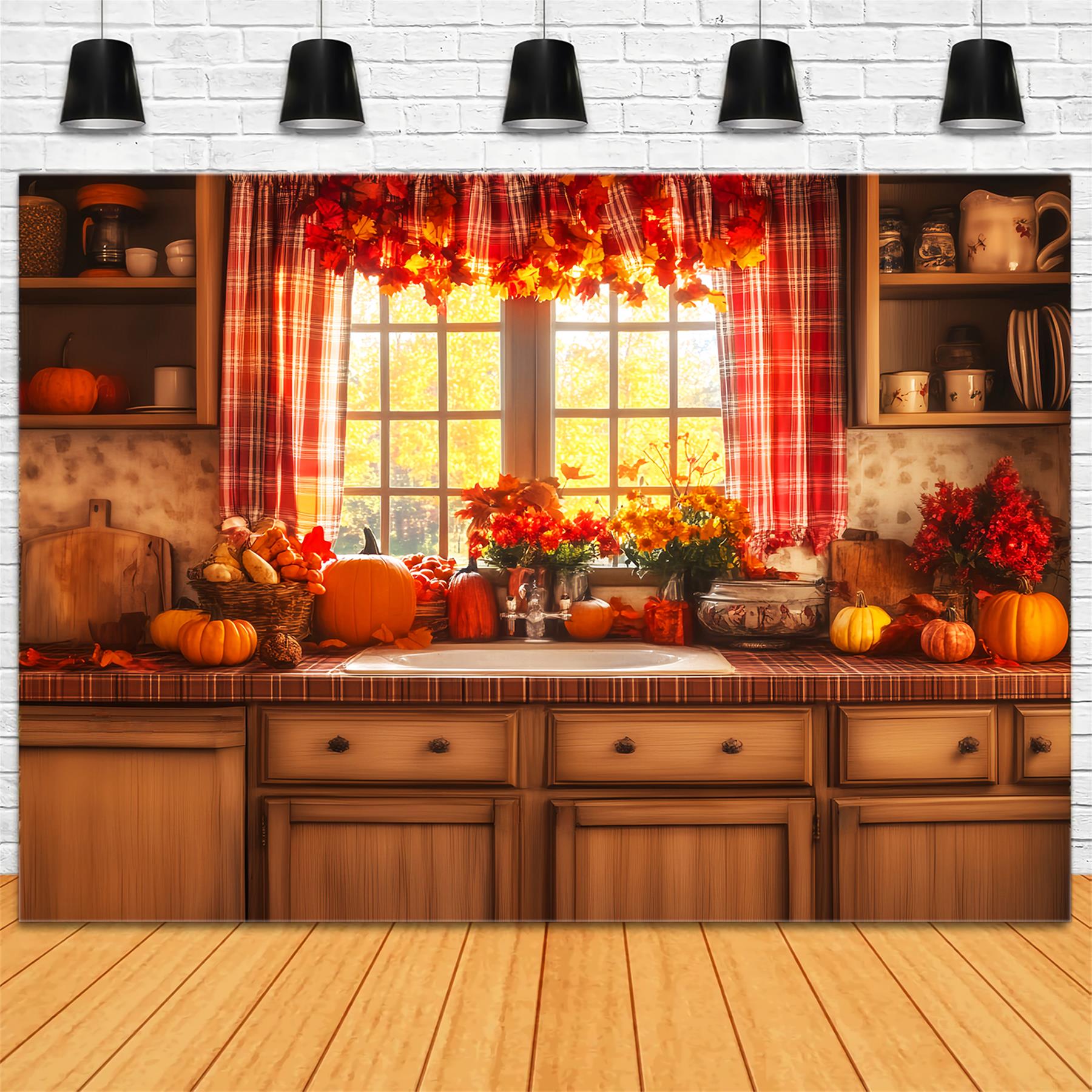 Kitchen Backdrop Cozy Fall Window Display Autumn Backdrop LXX59-269