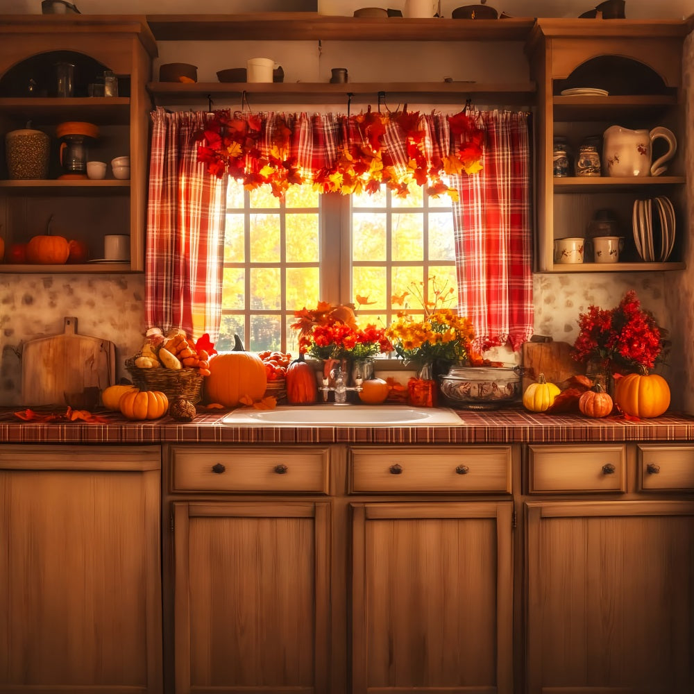 Kitchen Backdrop Cozy Fall Window Display Autumn Backdrop LXX59-269