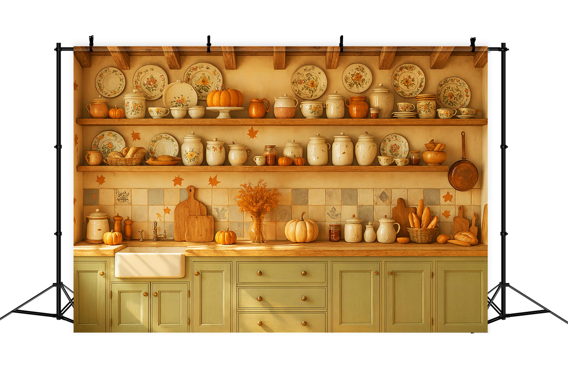 Kitchen Backdrop Vintage Autumn Kitchen Setup Fall Photo Backdrop LXX59-270
