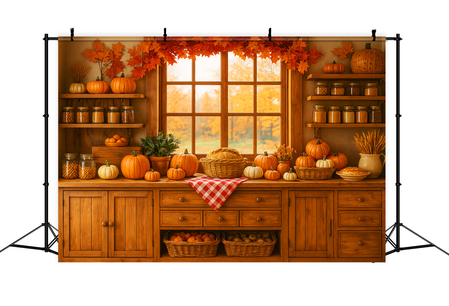 Kitchen Backdrop Pumpkin Harvest Kitchen Corner Autumn Backdrops LXX59-271