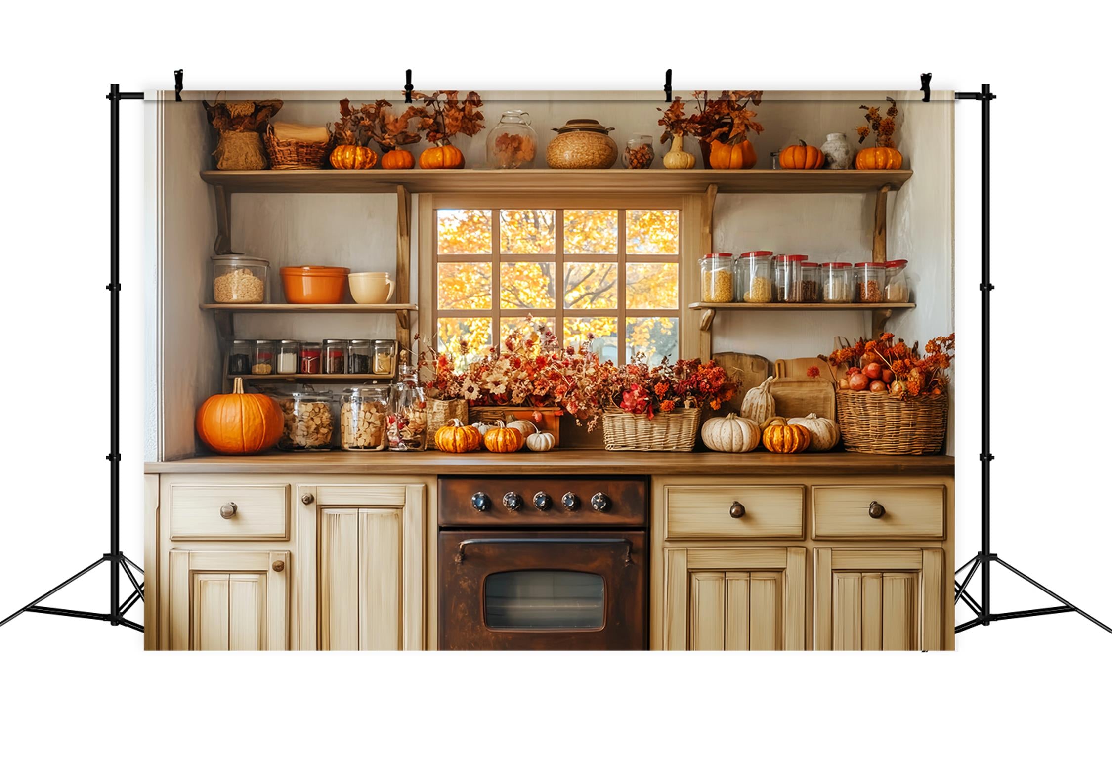 Kitchen Backdrop Autumn Window Cozy Decor Fall Photography Backdrops LXX59-272