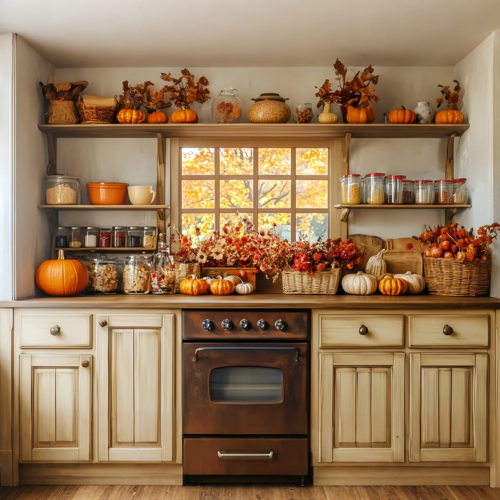 Kitchen Backdrop Autumn Window Cozy Decor Fall Photography Backdrops LXX59-272