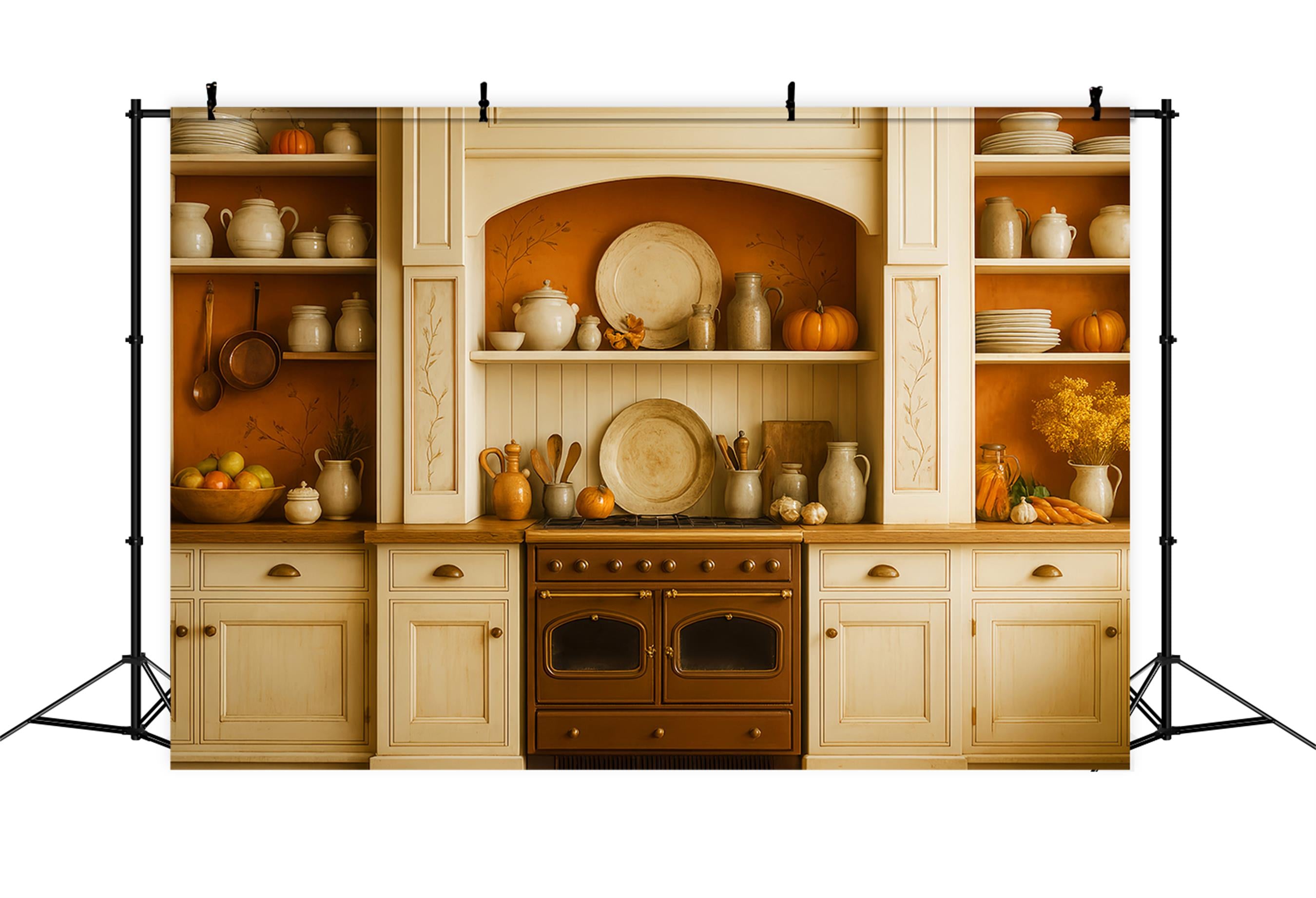 Kitchen Backdrop Rustic Fall Harvest Shelves Fall Photo Backdrop LXX59-273