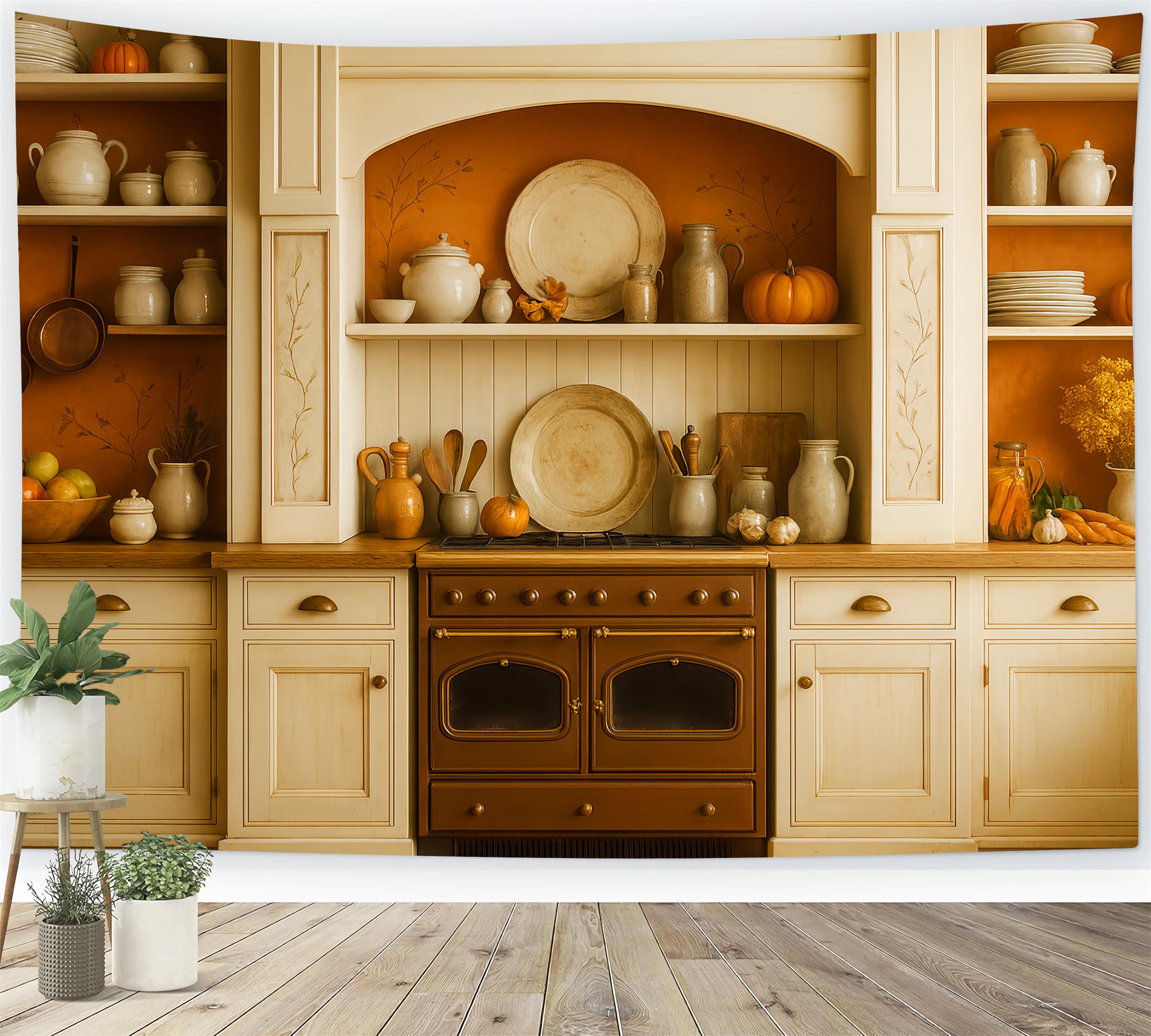 Kitchen Backdrop Rustic Fall Harvest Shelves Fall Photo Backdrop LXX59-273