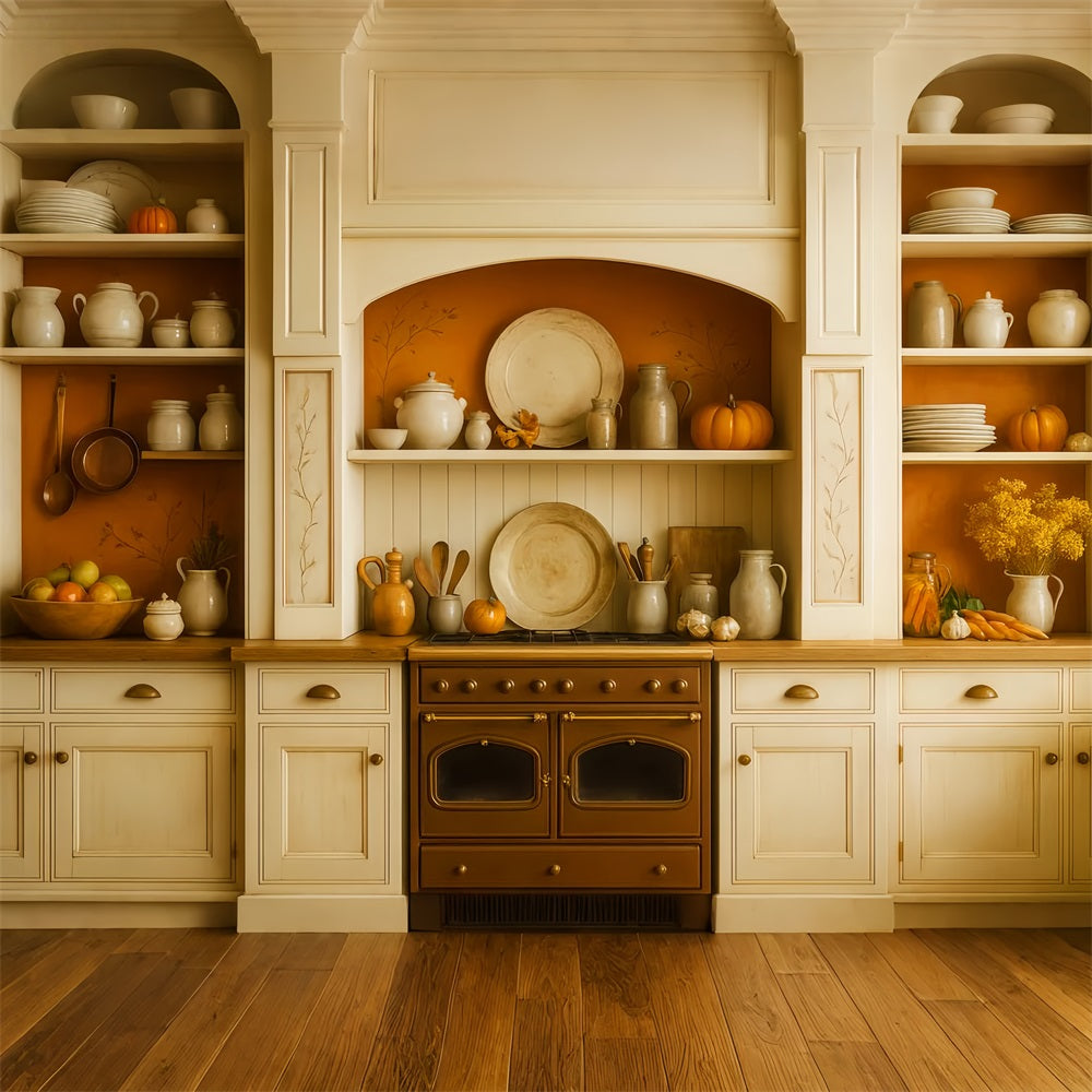 Kitchen Backdrop Rustic Fall Harvest Shelves Fall Photo Backdrop LXX59-273