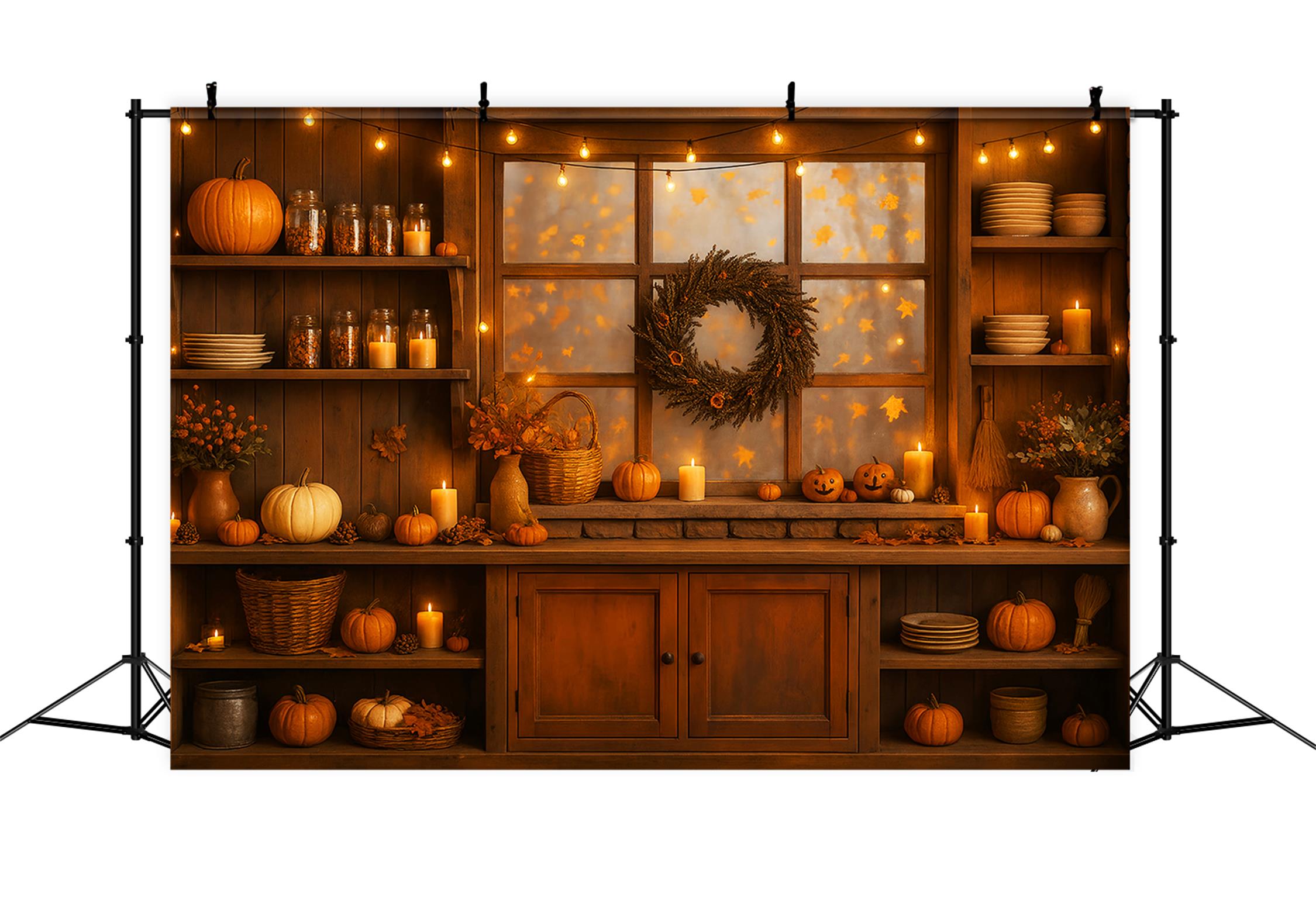 Kitchen Backdrop Warm Autumn Glow Kitchen Window Fall Photo Backdrop LXX59-274