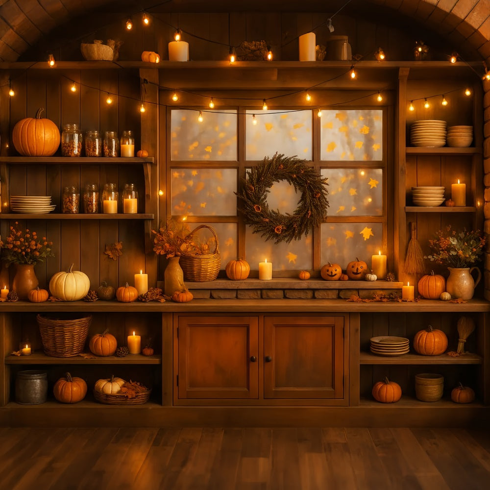 Kitchen Backdrop Warm Autumn Glow Kitchen Window Fall Photo Backdrop LXX59-274