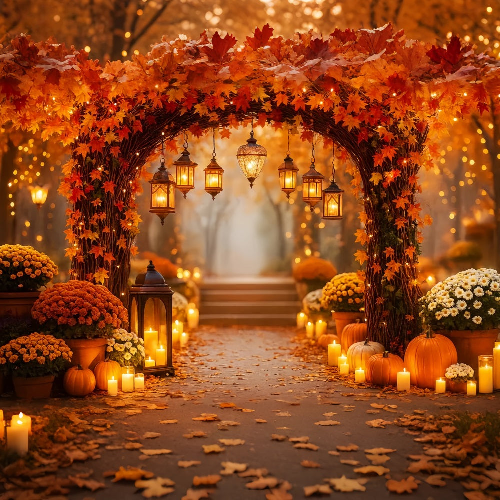 Rustic Pumpkins Backdrop Autumn Lantern Pathway Pumpkins Fall Backdrops LXX59-275