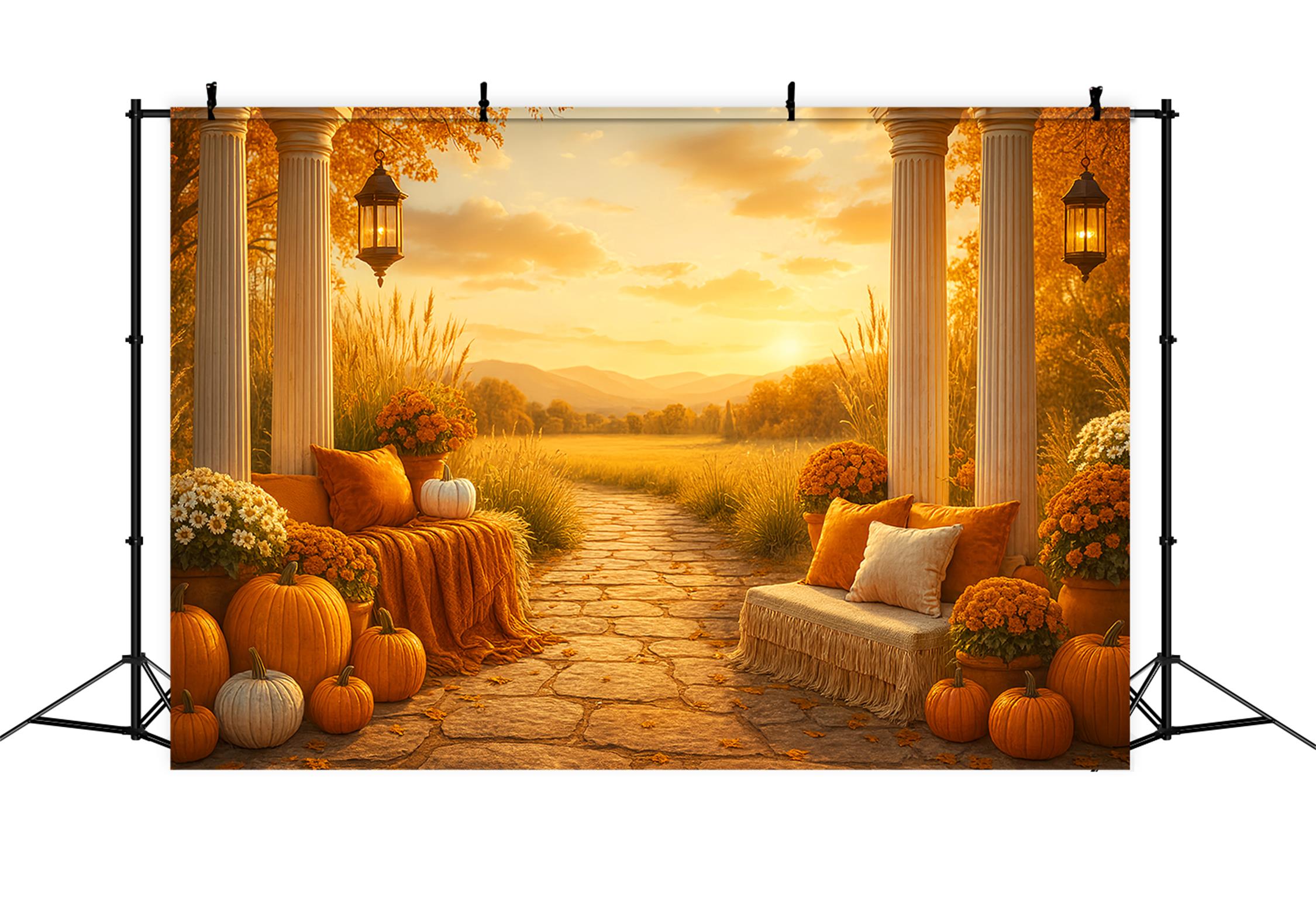 Rustic Backdrop Golden Autumn Sunset Porch Fall Backdrops for Photography LXX59-276