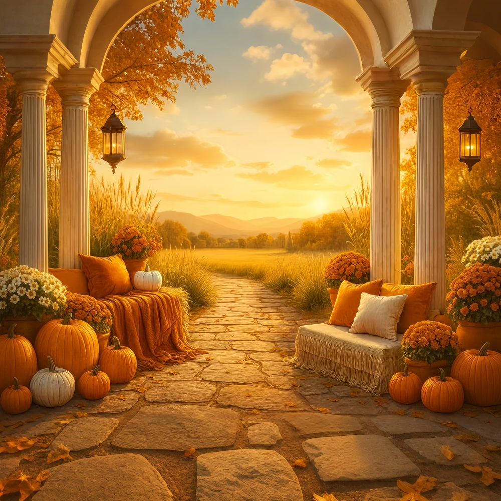 Rustic Backdrop Golden Autumn Sunset Porch Fall Backdrops for Photography LXX59-276