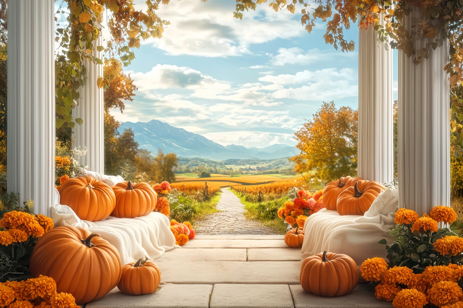 Rustic Backdrop Mountain View Fall Decor Autumn Backdrop for Pictures LXX59-277