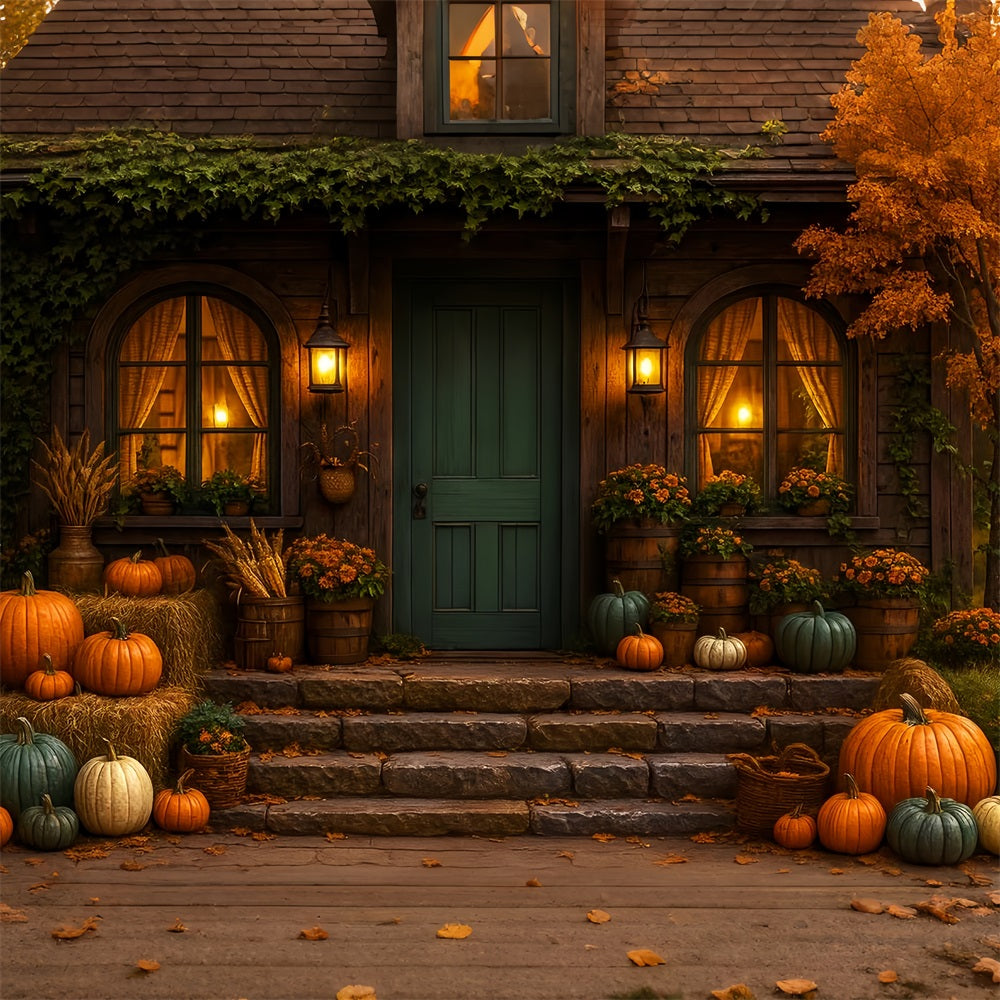 Rustic Backdrop Cozy Autumn Porch Pumpkins Fall Photography Backdrops LXX59-279