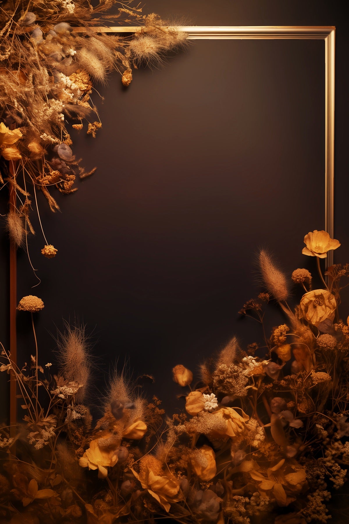 Abstract Backdrop Golden Frame Withered Florals Dance Backdrops LXX59-28