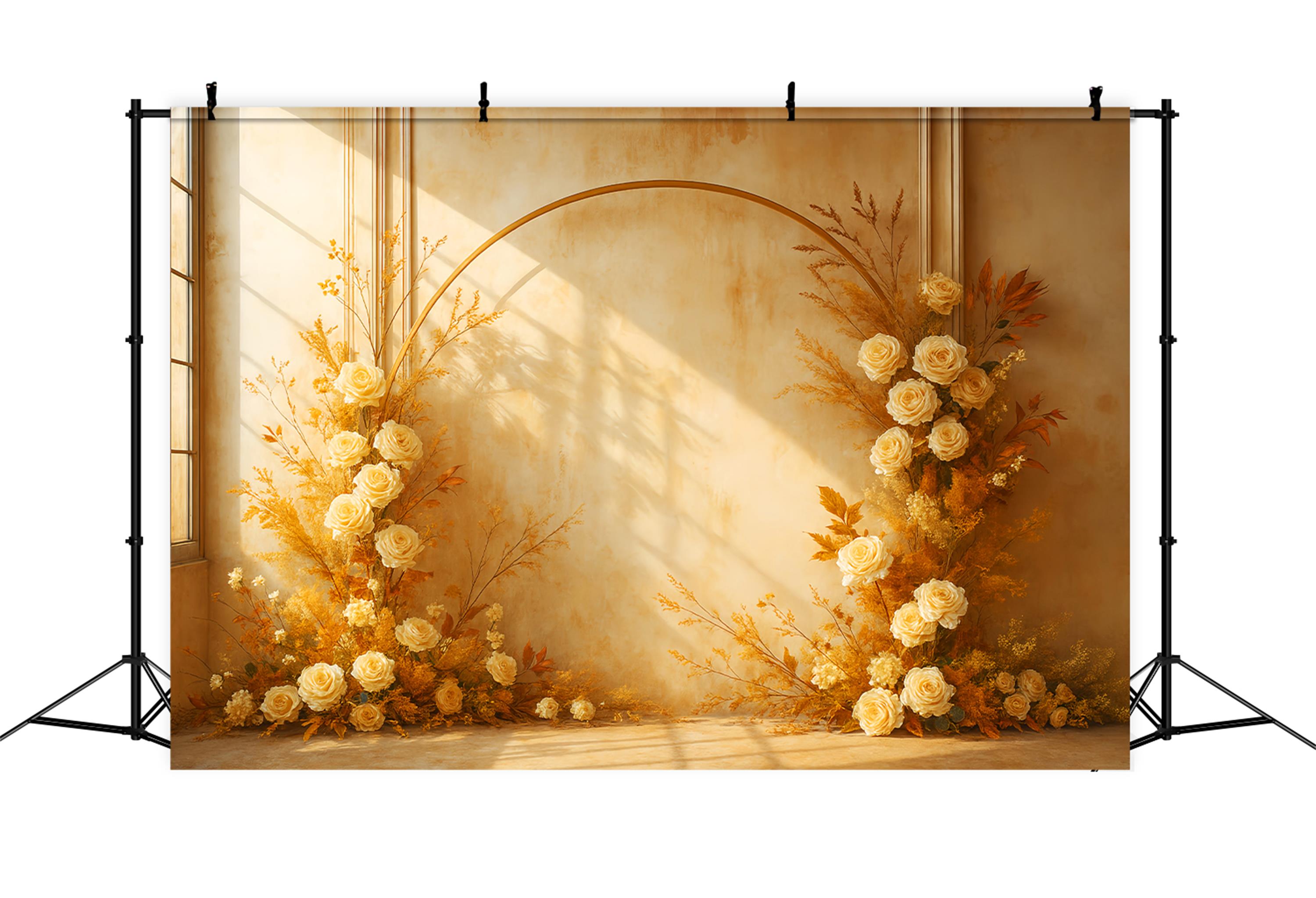Fall Backdrop Golden Autumn Floral Arch Fall Photoshoot Backdrop LXX59-283