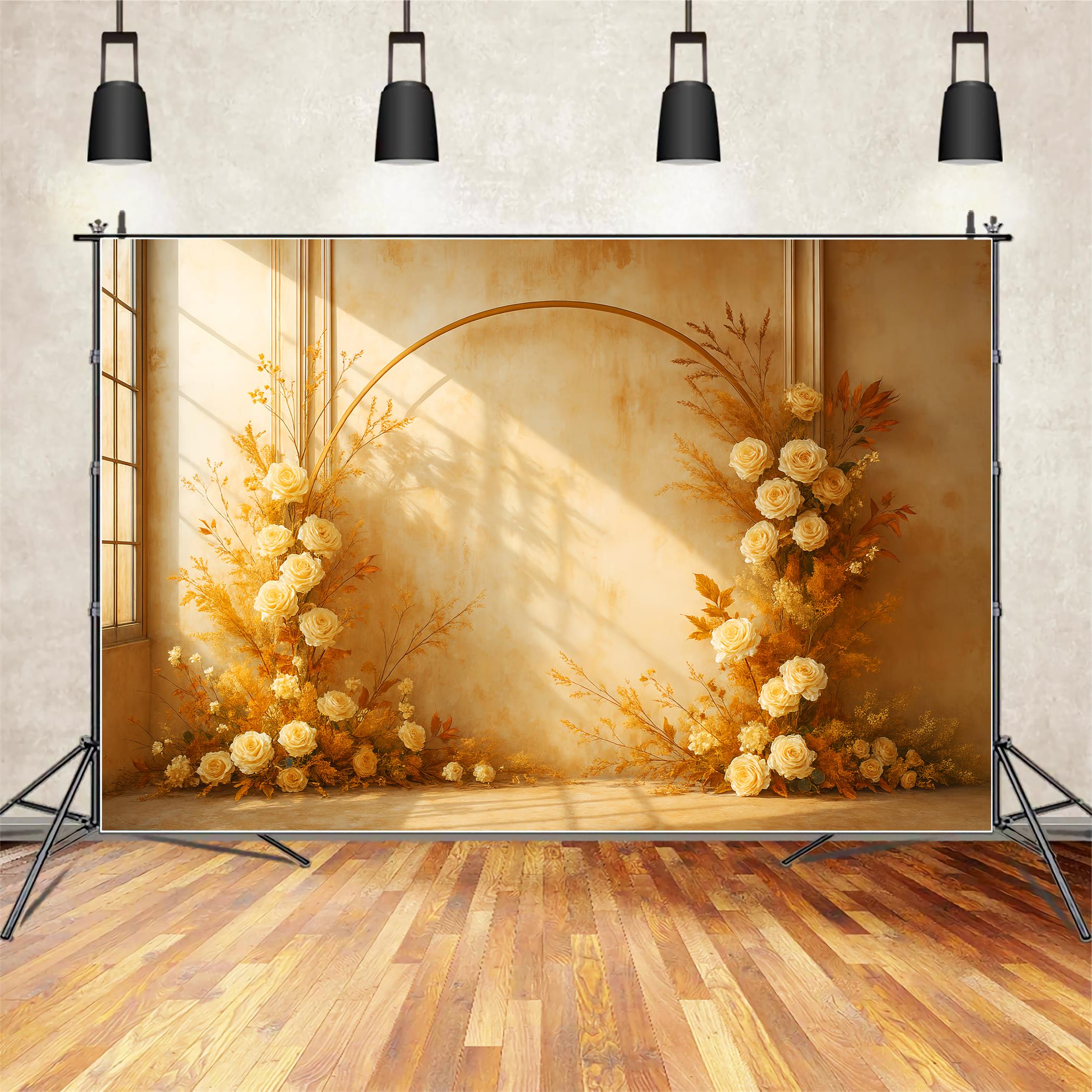 Fall Backdrop Golden Autumn Floral Arch Fall Photoshoot Backdrop LXX59-283