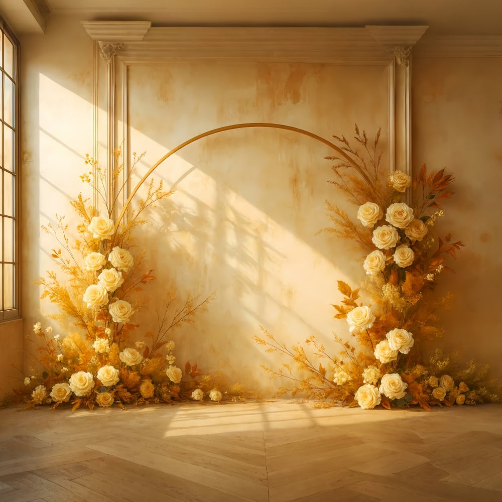 Fall Backdrop Golden Autumn Floral Arch Fall Photoshoot Backdrop LXX59-283