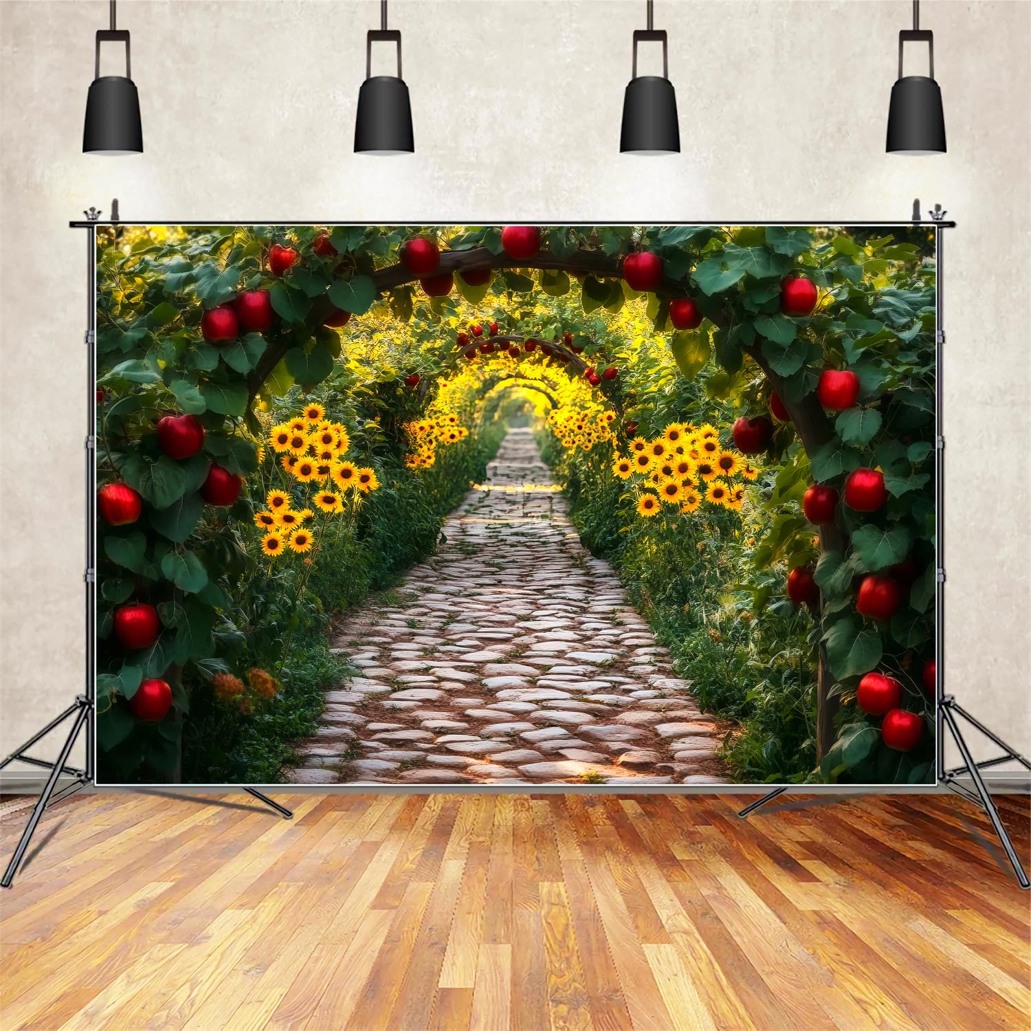 Sunflower Backdrop Apple Orchard Sunflower Tunnel Fall Photo Backdrop LXX59-285
