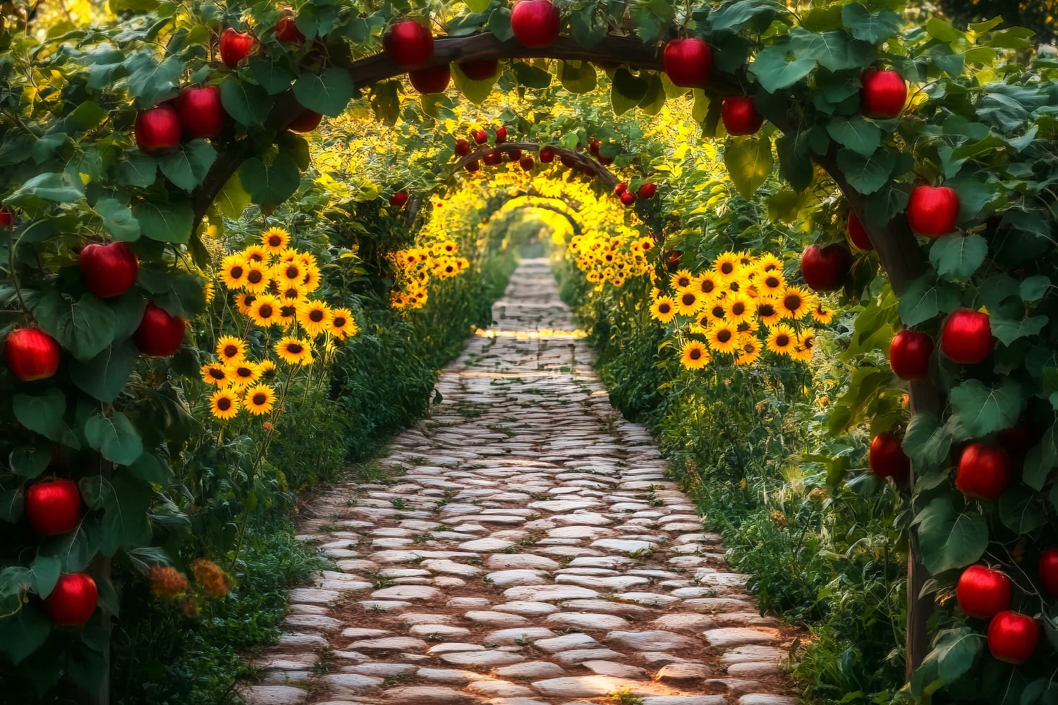 Sunflower Backdrop Apple Orchard Sunflower Tunnel Fall Photo Backdrop LXX59-285