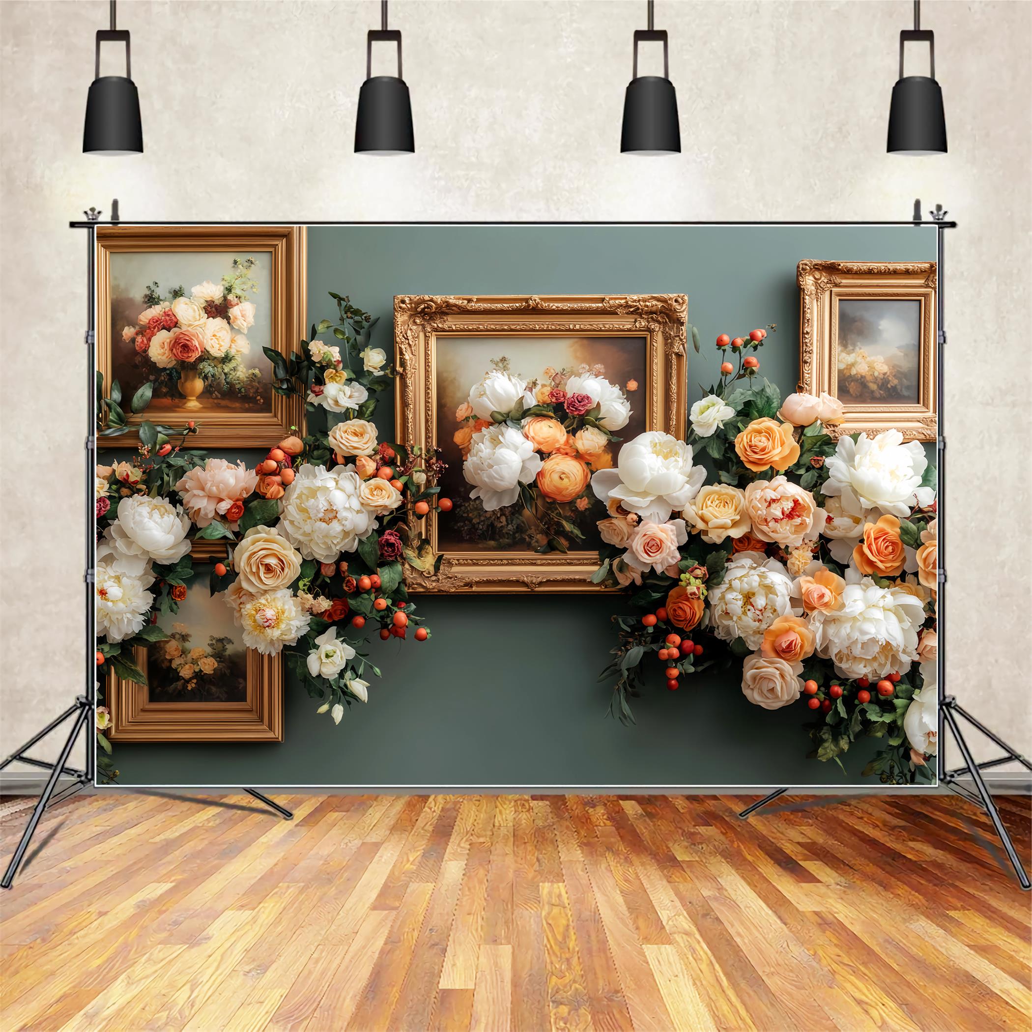 Fall Floral Backdrop Vintage Flower Art Frames Autumn Photo Backdrops LXX59-286