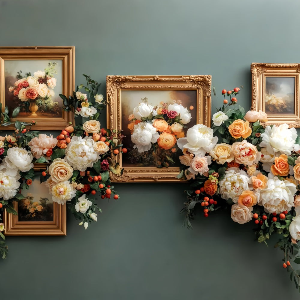 Fall Floral Backdrop Vintage Flower Art Frames Autumn Photo Backdrops LXX59-286