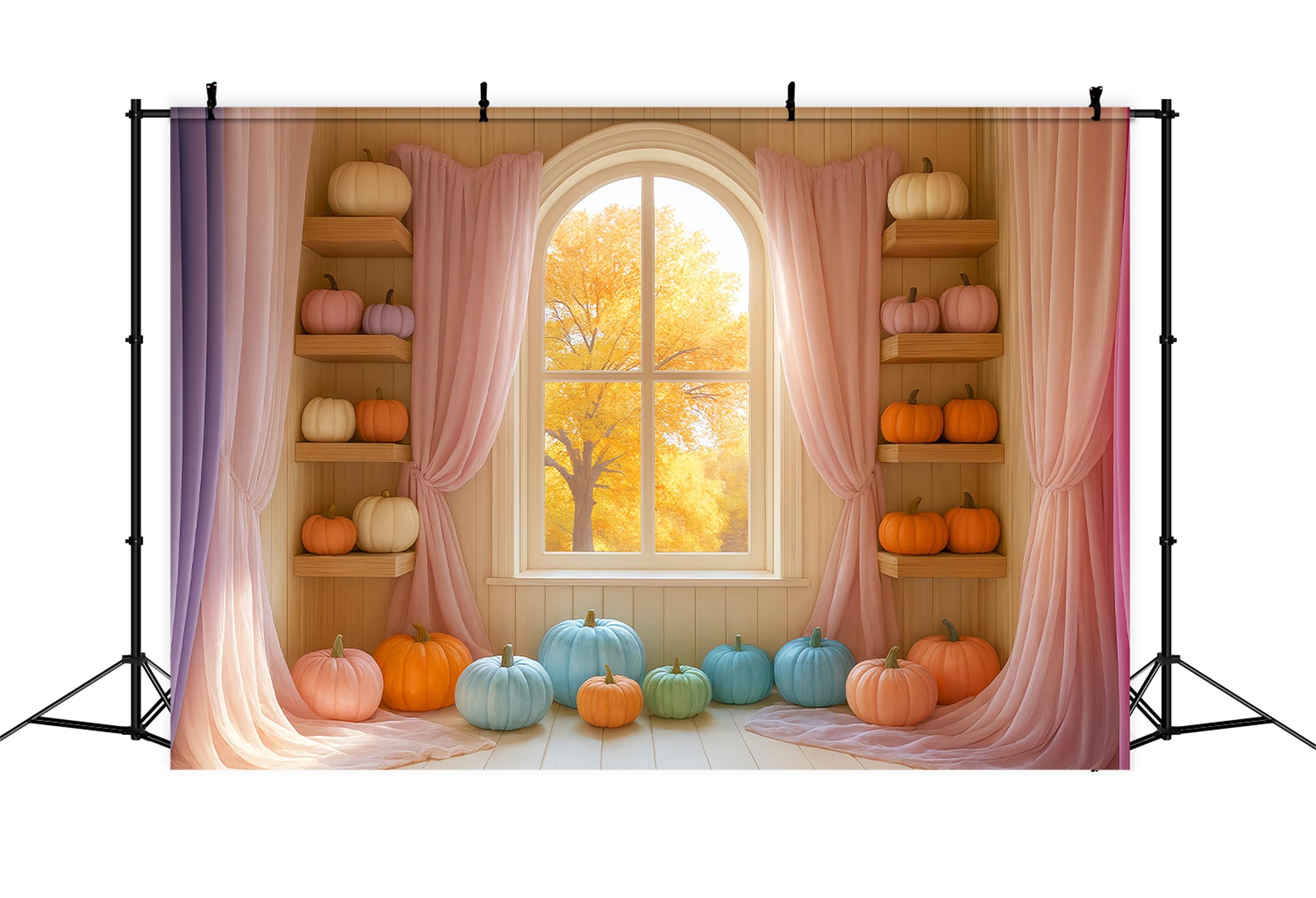 Pastel Backdrop Colorful Pumpkin Display Window Fall Backdrop LXX59-289