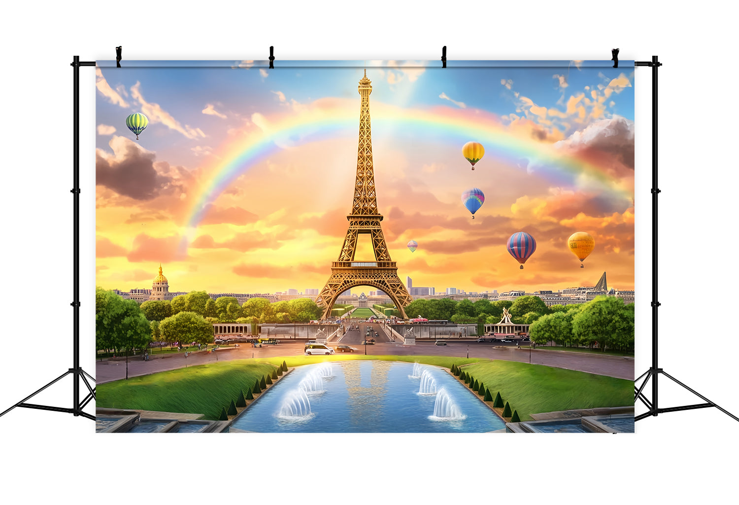 Paris Backdrop Eiffel Tower Rainbow Balloons Paris Backdrop Ideas LXX59-29