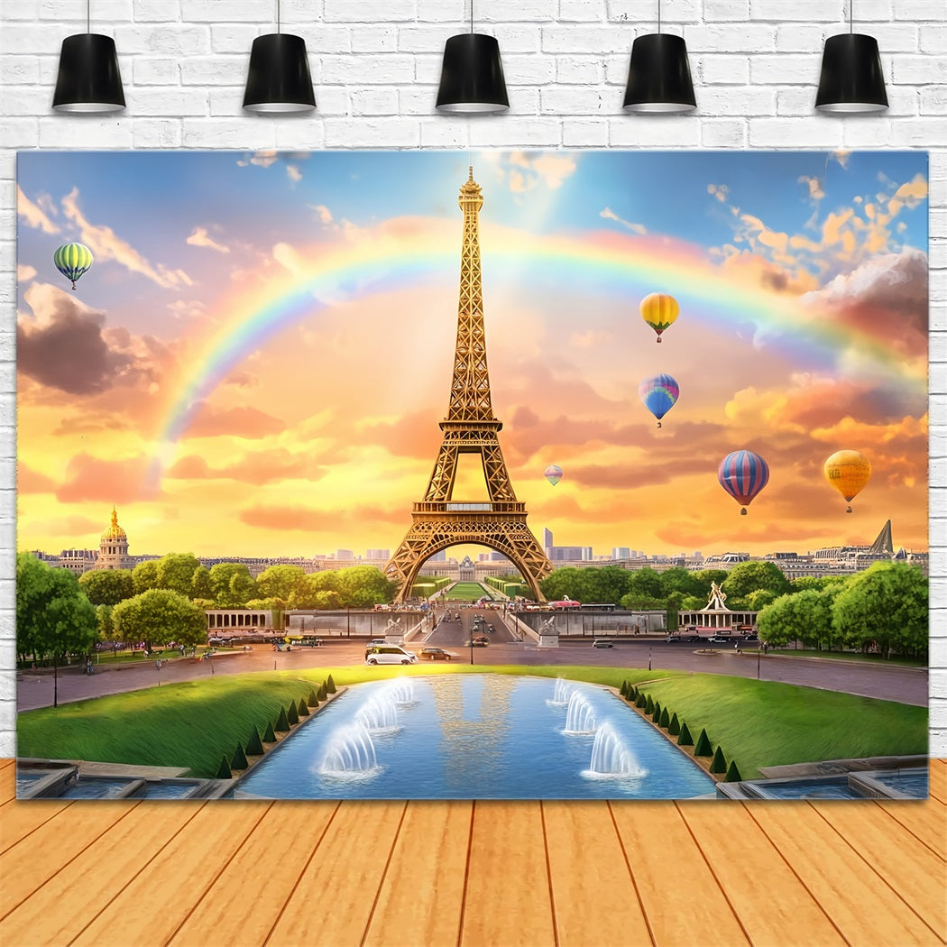 Paris Backdrop Eiffel Tower Rainbow Balloons Paris Backdrop Ideas LXX59-29