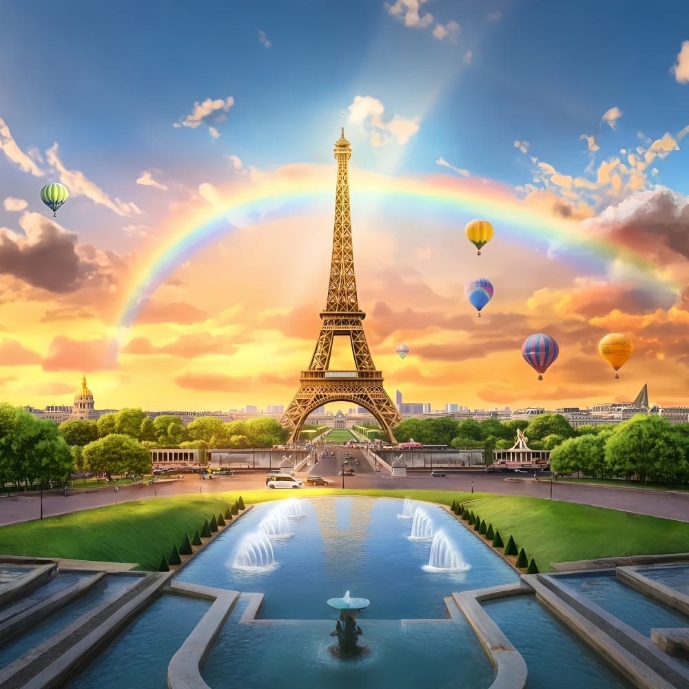 Paris Backdrop Eiffel Tower Rainbow Balloons Paris Backdrop Ideas LXX59-29