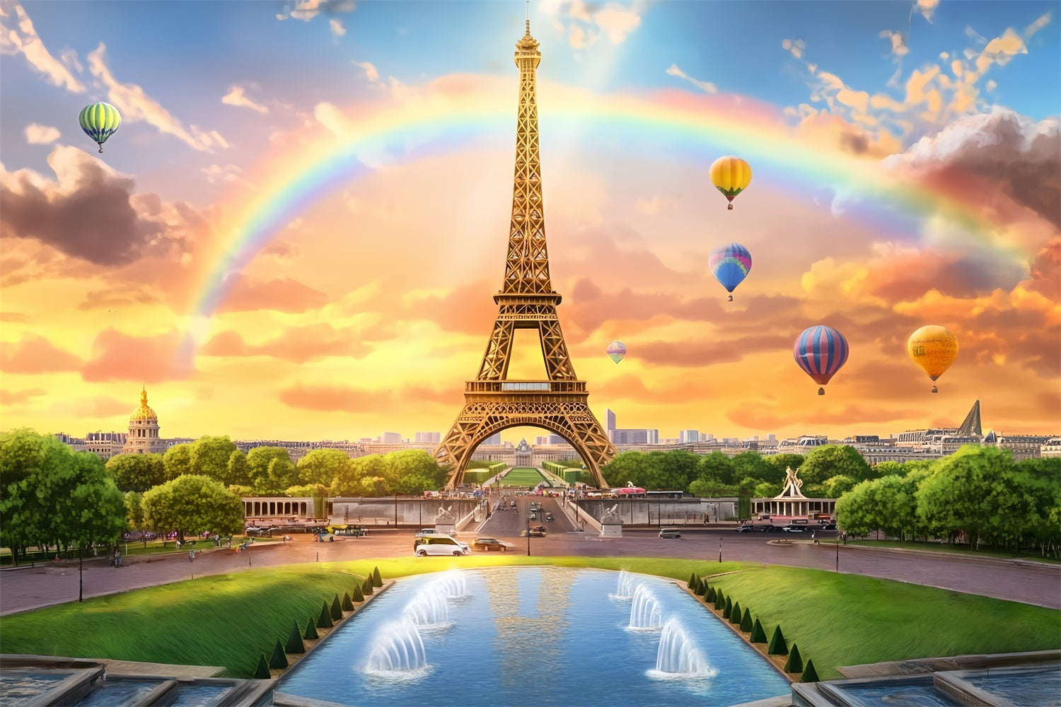 Paris Backdrop Eiffel Tower Rainbow Balloons Paris Backdrop Ideas LXX59-29